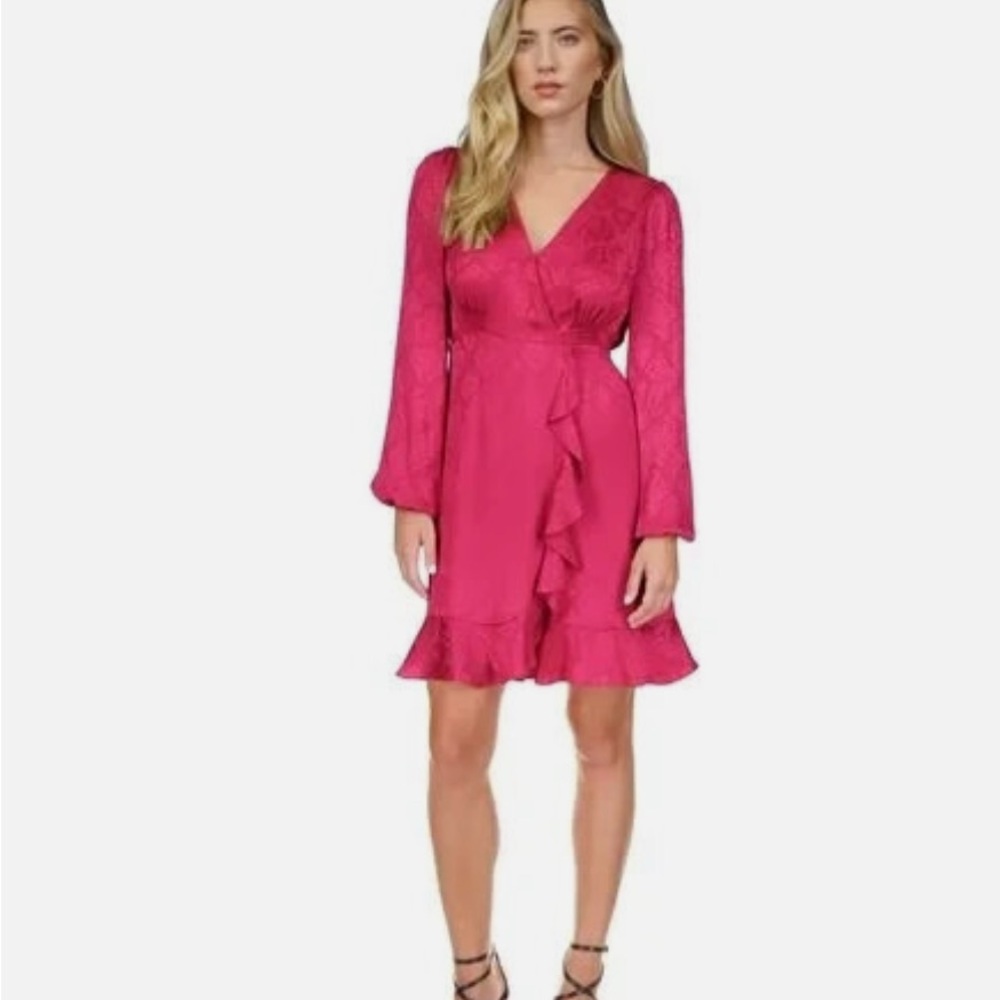 MICHAEL Michael Kors Pink Ruffled Wrap Dress Long Bell Sleeves